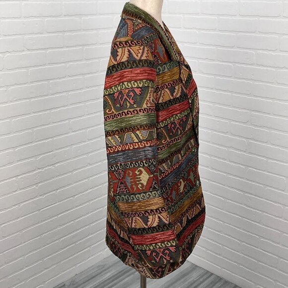 Ascente Sport Blazer Women Medium Red Green Tapestry‎ Aztec Southwestern USA VTG - Picture 6 of 13